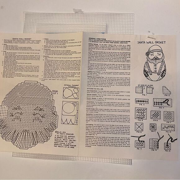 Belco Vintage Santa Hanging Wall Basket Cross Stitch Kit NIOP 1992 - Picture 5 of 7